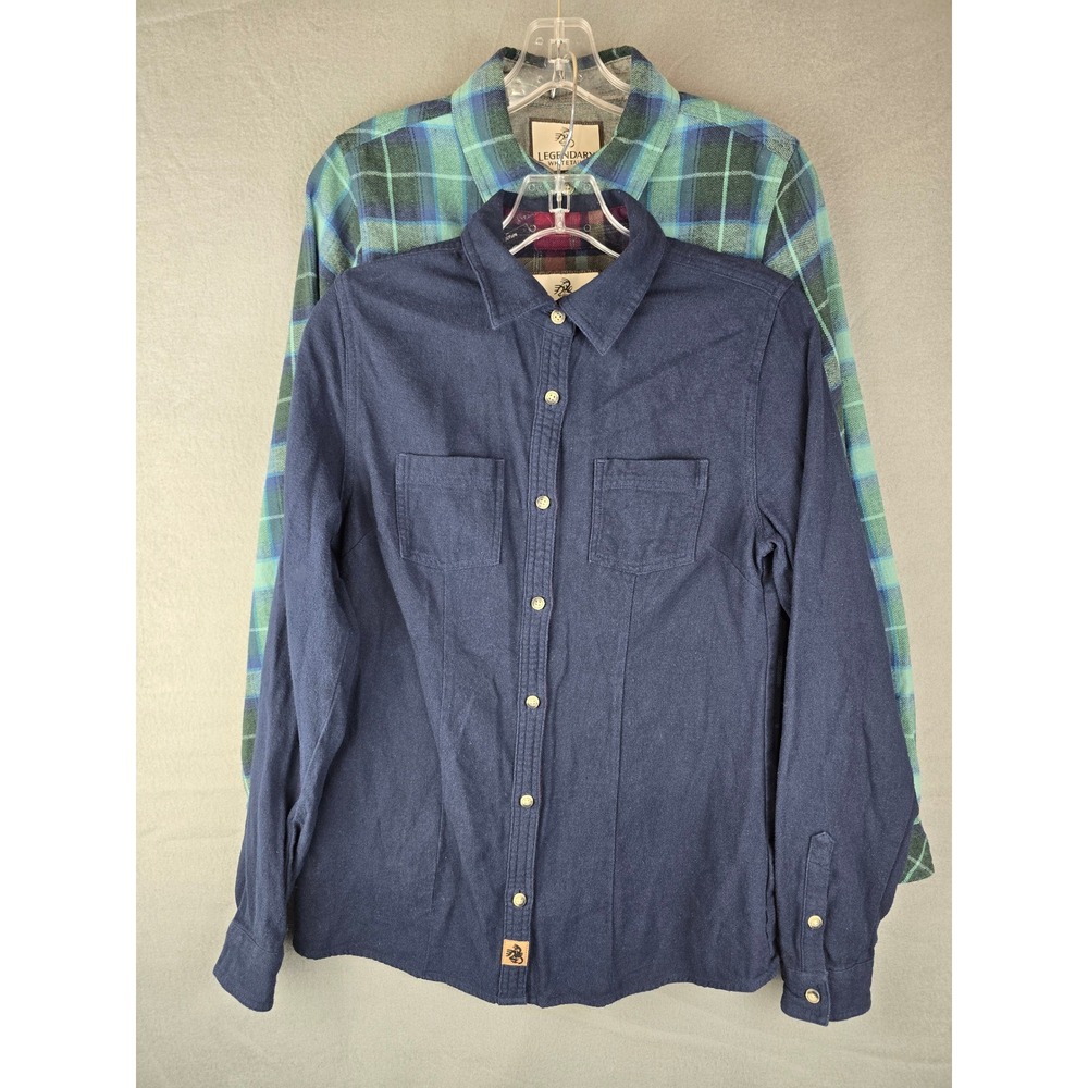Legendary Whitetails Shirt Women Small Navy Teal Plaid Flannel Lot 2 Cabincore